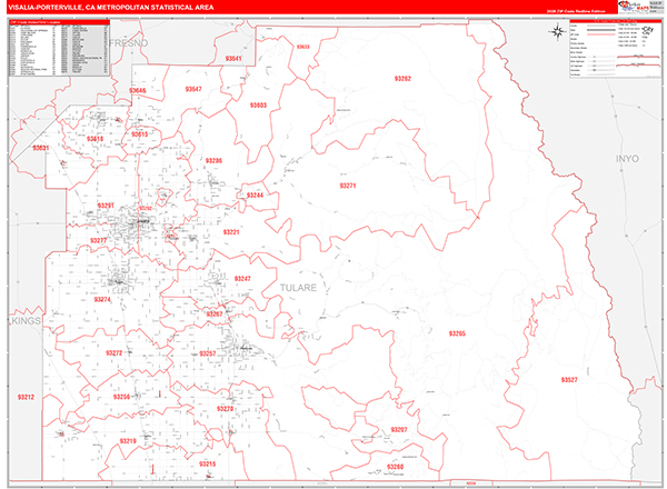 Visalia-Porterville Metro Area Wall Map